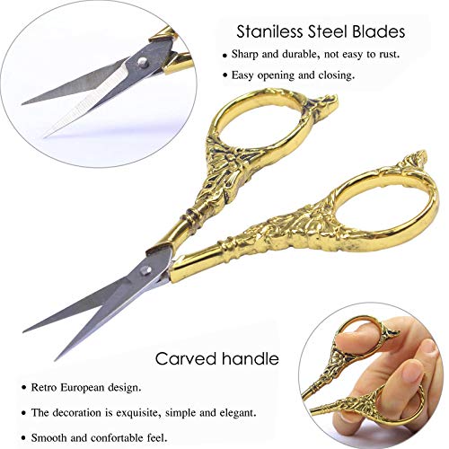 Bihrtc Scissors 4.5 Inch Embroidery Scissors Small Sewing Scissors Stainless Steel Sharp Tip Scissors Diy Tools Dressmaker Shears Scissors For Needlework Craft Sewing Art Work 2 Pairs Gold Scissors #TOP2