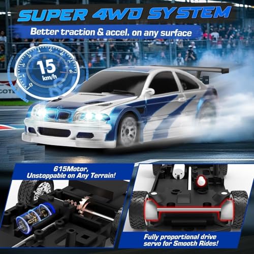 Image of Toys 4WD Mini RC Drift Car, 1:43 Scale, 2.4GHz Remote Control with LED Lights, 15KM /h High-Speed Performance Fully Proportional with Gyro Nisan Gt Fast n Furios Model