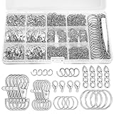 1130PCS Keychain Making Kit Jump Rings for Jewelry DIY Key Chain Supplies with Keyrings Bulk, Metal Lobster Claw Clasp, Swivel Snap Hook, Extender Chain for Crafts Accessories