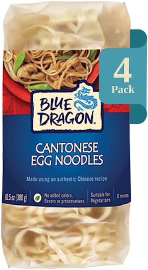 Blue Dragon Medium Cantonese Egg Noodles - 10.5oz (Pack of 4) - Traditional Cantonese-Style Noodle Nests Made with Wheat Flour & Egg - Quick & Versatile Base for Stir-Fries, Chow Mein, Soups & Noodle Bowls