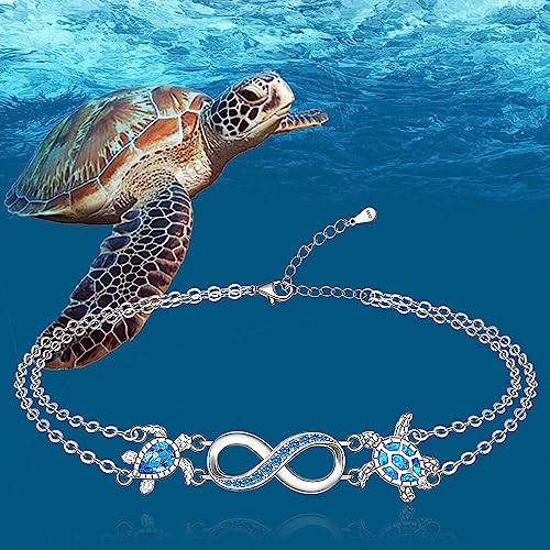 Image of Fenthring Sea Turtle Anklet Bracelets for Women Sterling Silver Ankle