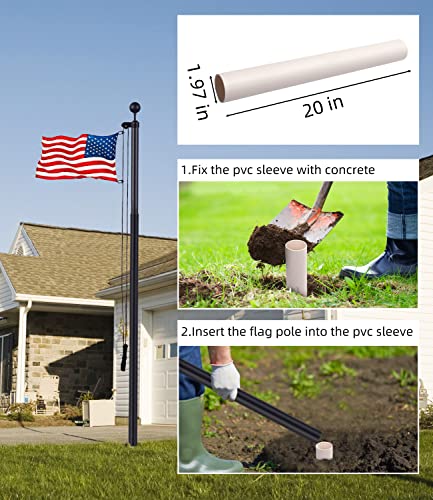 Kese 20 Ft Sectional Flag Pole Kit, Heavy Duty Residential Flagpole, Outdoor Inground Thicken Adjustable Height Aluminum Flagpole With Golden Ball Top, 3X5 Usa Flag (20Ft, Black) #TOP4