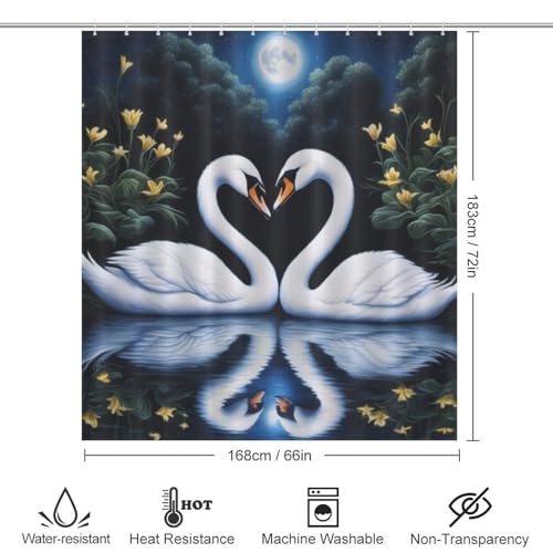 Rideau de douche cygne en tissu polyester lavable imperméable 168x183cm - 4