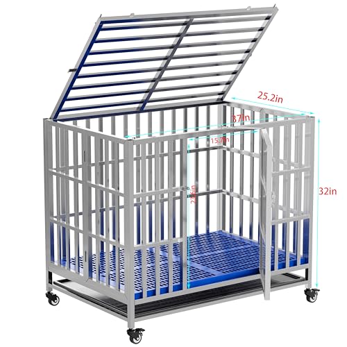 FoQualy Caixa dobrável de aço inoxidável para cães, 76 cm, 94 cm, 106 cm, 122 cm, roda com trava, em