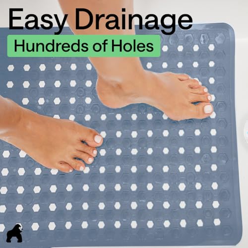 Image of GORILLA GRIP Patented Square Shower Stall Mat, Small Bathtub Floor Mats for Stand Up Showers, Suction Cups and Drain Holes, Machine Wash, Soft on Feet, Bathroom Accessories 21x21 Inch, Sky Blue Opaque