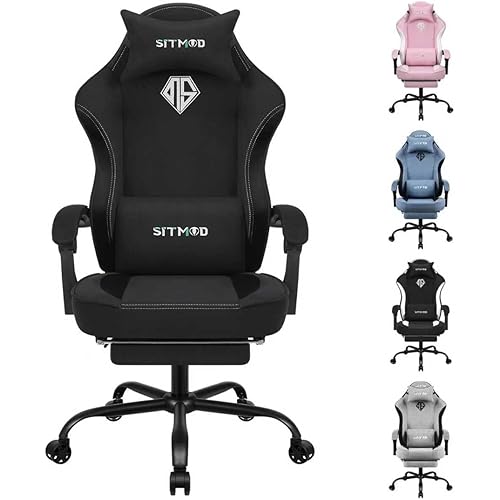 Gaming Chair for Adults, Ergonomic High Back Computer Chair with Pocket Spring Cushion, Breathable Fabric, 360° Swivel, Adjustable Recline, Headrest & Lumbar Support, Heavy Duty Frame, 350LBS Capacity