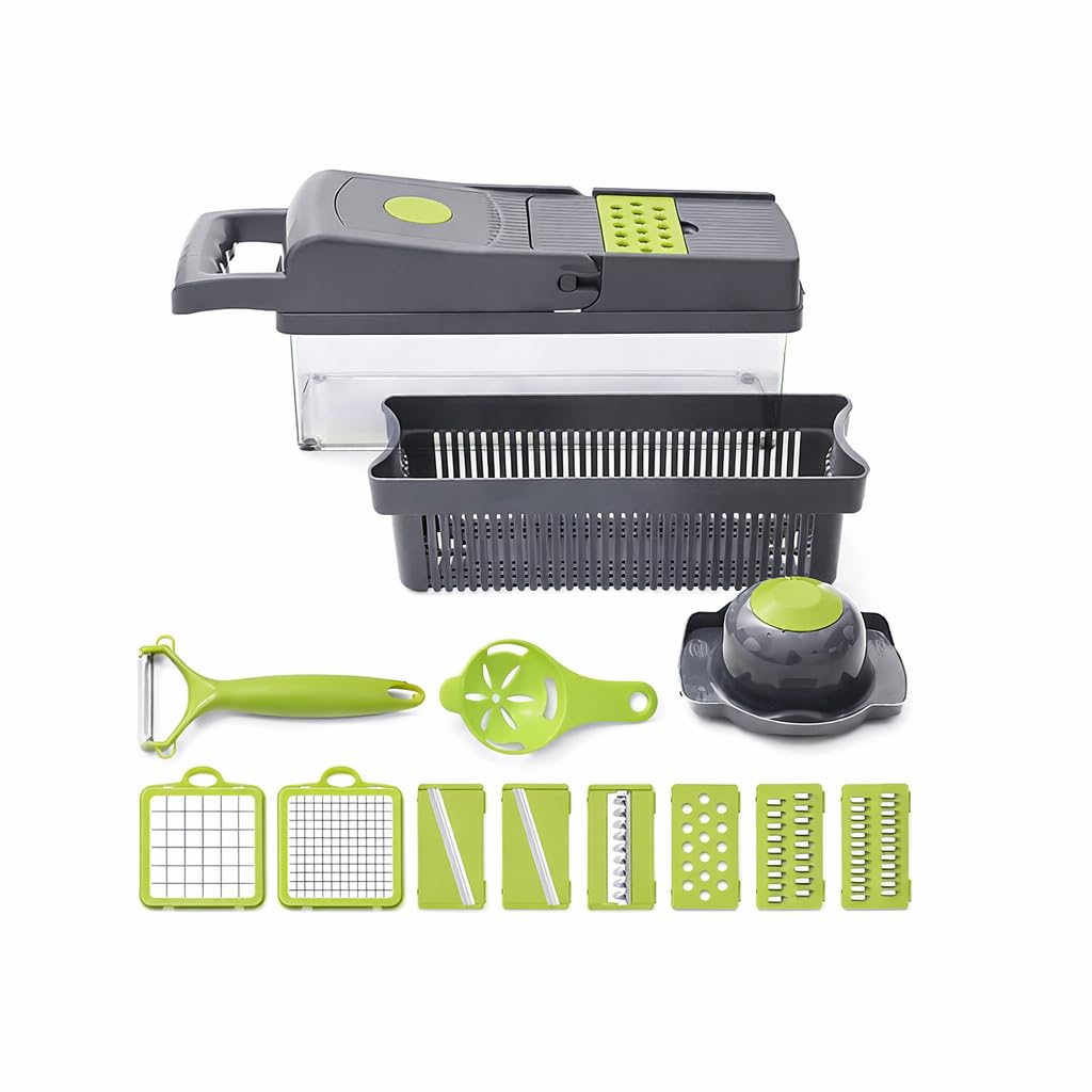 Cortador de Legumes e Frutas 13 em 1 Nicer Multi Fatiador Manual com Lâminas Inox e