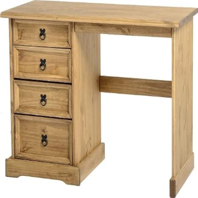 Seconique Corona 4 Drawer Dressing Table, Distressed Waxed Pine, 519.95 x 1134.95 x 124.95 cm