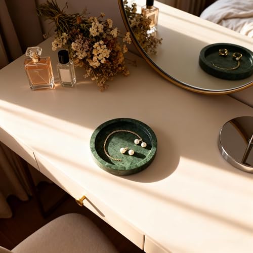 WORHE Natürlicher Marmor Tablett für Ringe und Schmuck Schale, 5,9-Zoll-Runde dekorative Tablett, Marmor Tablett für Küche, Eitelkeit, Bad, Home Décor - Grün