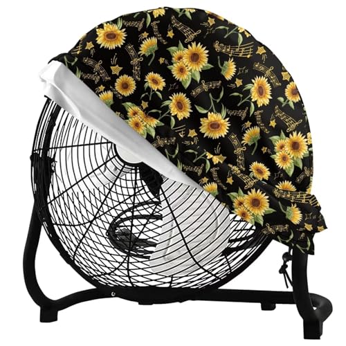 Suobstales Capa para ventilador de bateria industrial com impressão de nota musical de girassol, cap