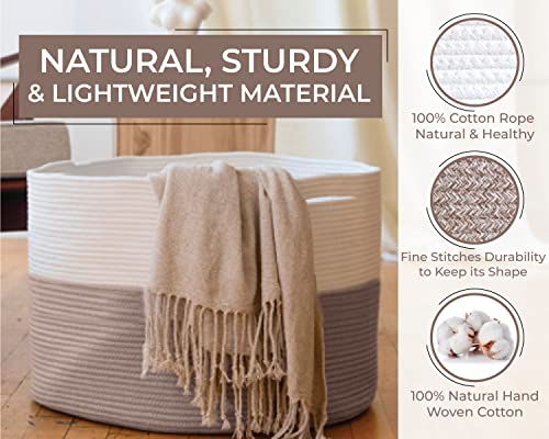 Homyam Throw Blanket Basket For Living Room | Xxxlarge Rope Basket For Storage | Large Woven Basket For Storage | Pillow Basket & Blanket Holder For Bedroom | Woven Laundry Hamper Basket - 22" X 14" #TOP4