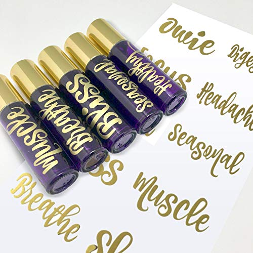 Vinyl Essential Oil Labels Fits 10ml Roller Bottles, 24 Oil Bottle Labels, The Perfect Essential Oil Accessories and Stickers That are Oil Proof and Waterproof (Gold)