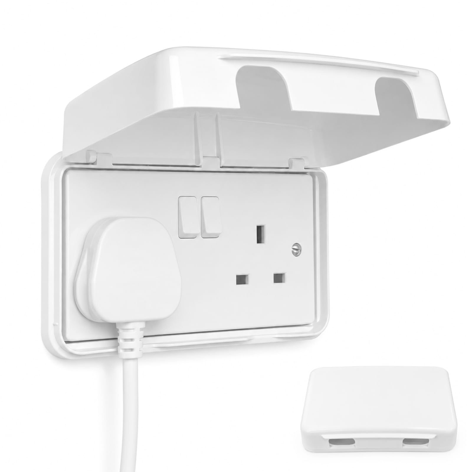 1 Pack Double UK Socket Cover Box, Baby Safety Childproof Electrical Protector, Waterproof Splash Resistant Plug & Switch Guard, Home Safety for Bathroom Nursery, (White)