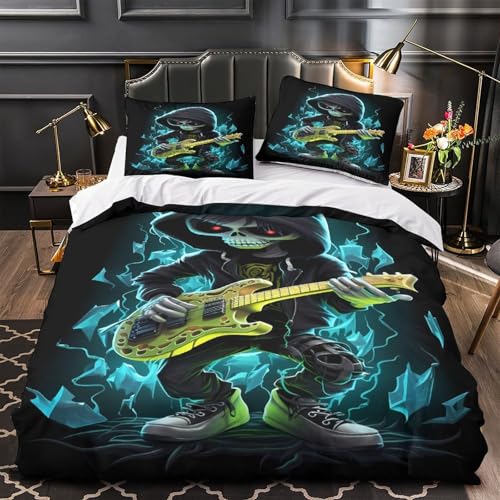 Housse de couette guitare squelette idée cadeau anniversaire enfant single