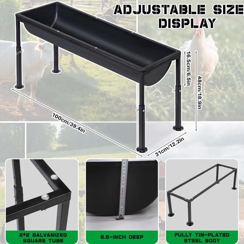 Large Water Troughs for Livestock with 3-Level Adjustable Height Stand - 2 Pack Horse Duty Watering & Feeding Trough Portable Farm Animal Feeder Floor Standing Goat Waterer Bucket - Thumbnail 5
