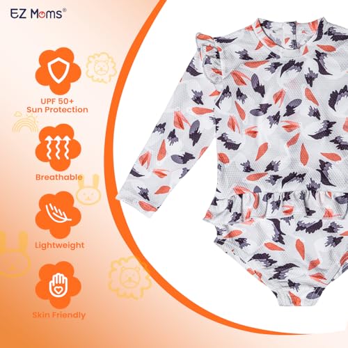 EZ Moms Baby Toddler Swimsuit Girl UPF 50+ Long-Sleeve One Piece Zipper Baby Beach Swimwear Sunsuit Ruffle with a Swim Cap3