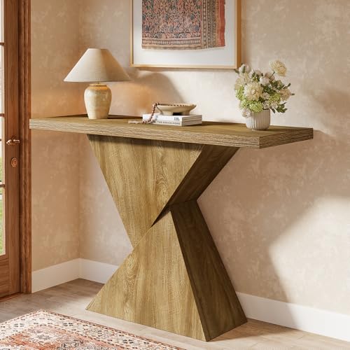 Tribesigns Tavolo consolle Ingresso, tavolino stretto da posizionare dietro il divano con base geometrica, tavolini decorativi per ingresso e corridoio, colore marrone