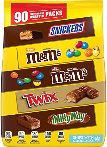 M&M'S Milk Chocolate, M&M'S Peanut, SNICKERS, TWIX & MILKY WAY Individually Wrapped Bulk Variety Pack Chocolate Candy Assortment, 45.45 oz, 90 Pieces Bag