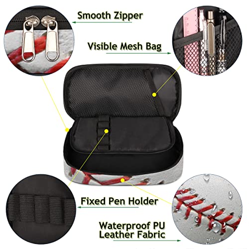 Image of Pardick Baseball Print Big Capacity Pencil Pen Case Sport Large Pencil Pouch with Zipper Compartments Pencil Bag for Boys Girls Adults Student Office School Supplies