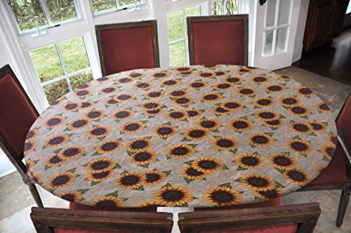 Covers For The Home Deluxe Elastic Edged Flannel Backed Vinyl Fitted Table Cover - Sunflower Pattern - Oblong/Oval - Fits Tables up to 48" W x 68" L