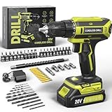 Cordless Drill, 20V MAX Power Drill Set with 2.0Ah Power Pack & Charger, 3/8 Inch Keyless Chuck, Variable Speed, 25+1 Position and 56PCS Bits/Screws, Power Tools for Home Projects
