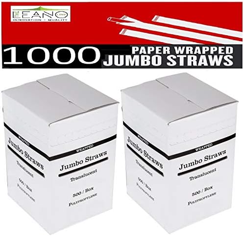 1000 Plastic Straws | 7.75 Inches (19.6 Cm) 2 X 500 Boxes Bulk Pack | Individually White Paper Wrapped Clear Drinking Straws | Disposable Jumbo Straws Flexible | Food Safe BPA Free [The Leano Line]