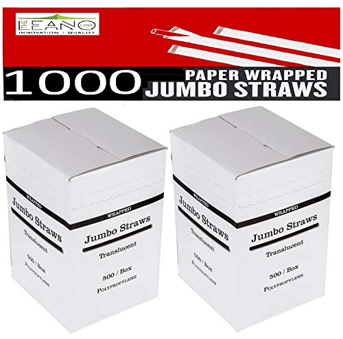 1000 Plastic Straws | 7.75 Inches (19.6 Cm) 2 X 500 Boxes Bulk Pack | Individually White Paper Wrapped Clear Drinking Straws | Disposable Jumbo Straws Flexible | Food Safe Bpa Free [The Leano Line] #TOP29