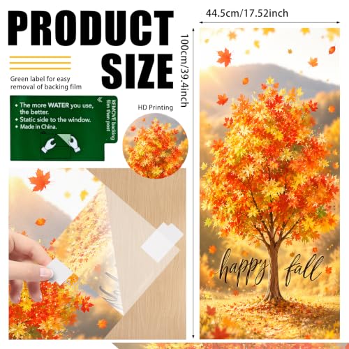 Image of Nuxovilar Fall Window Cling 17.7 x 39.4 in, White Frosted Maple Tree