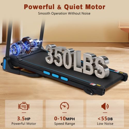 Image of Treadmill Walking Pad Electric Foldable | 3.5HP Hydraulic Auto Incline 350Lbs Capacity | 10MPH Heart Rate Bluetooth Type C | Compact Small Spaces Home Gym