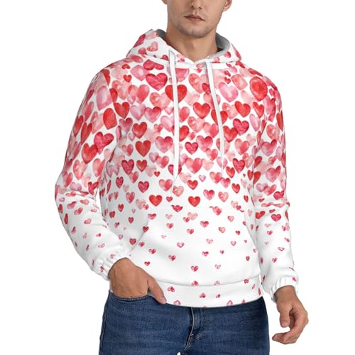 Sweat à capuche homme chaud et doux à motif cœurs rouges idéal pour un look casual confortable