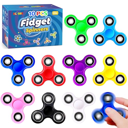 SCIONE Fidget Spinner Bulk 10 Pack Tri-Spinner Office Desk Classroom ADHD Anti Anxiety Focus Finger Fidget Spinners Stress Relief Toys Gifts for Adults Kids Party Favors Easter Basket Suffers