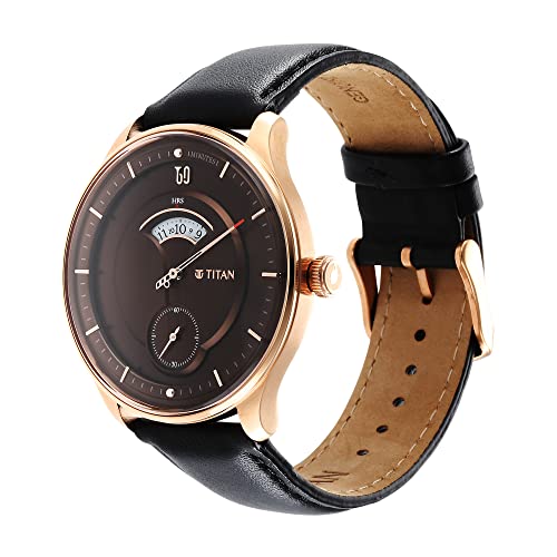 Titan Regalia Quartet Brown Dial Analog Leather Strap Watch for Men-NS1890WL01 - Image 3