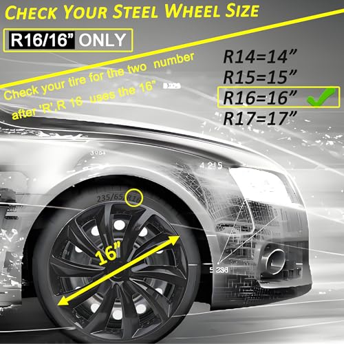 Image of Hubcap Wheel Cover Replacement R16 Hub Caps Universal-Fit Steel Wheel Rim Cover ABS Material Exterior Accessories for Car Truck SUV -Set of 4(16-inch,Black)