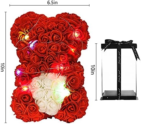 Rose Teddy Bear Mothers Day Mum Gifts For Women Gifts For Girlfriend Birthday Gifts For Her Rose Bear Teddy Bear Artificial Rose Flower Gift For Christmas Anniversary Valentines Day Mothers Day (Red)