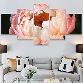 SIGNWIN 5 Panel Canvas Wall Art Pink Petal...