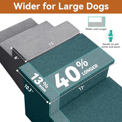 Image of Zerbuger Dog Stairs with Storage 18 inch H, 3-Step Wider Dog Steps for Small /Medium /Large Old Dogs Cats, Folding Sturdy Pet Stairs for Climbing Bed Couch, Ramp for Car Hold Up to 200 lbs, Dark Green