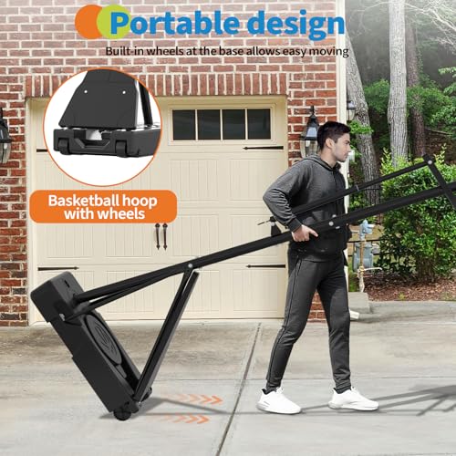 Image of Basketball Hoop, 52 Inch Shatterproof PC Backboard, 4.9-10FT Height Adjustable Basketball Hoop Goal System,Mobile Stand with Wheels Weighted Base,Youth&Adults, Driveway Backyard Pool Play