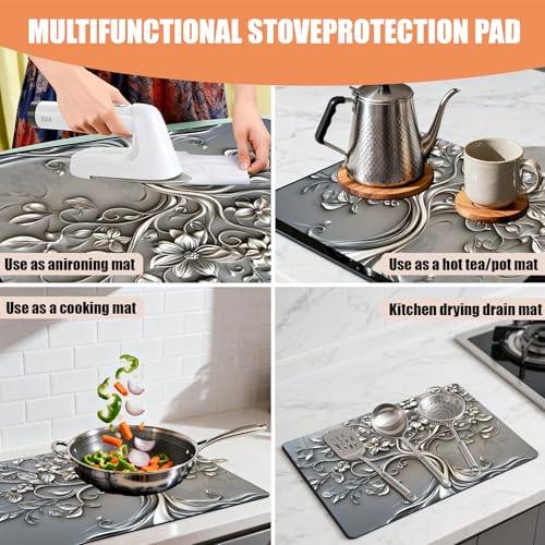 Image of Anti-Slip Electric Stove Top Cover, Foldable Heat-Resistant Glass Stove Top Cover Protector, Multi-Scenario Use Dish Drying Mat 30 inchx21 inch