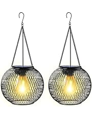 KagoLing Solar Lanterns, 2 Pack Solar Lantern Outdoor Garden with IP65 Waterproof Hanging Solar Lights Auto On Off Metal Yard Art Garden Lights for Patio Lawn Table Fence Ornaments Warmwhite