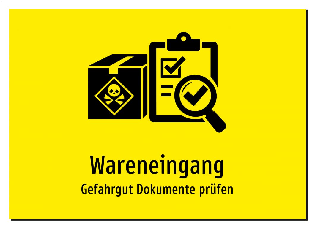 36338-DE-S-07 | Wareneingang - Gefahrgut Dokumente prüfen | Aluminiumschild A4, 297 x 210mm | mit Symbolgrafik und Text