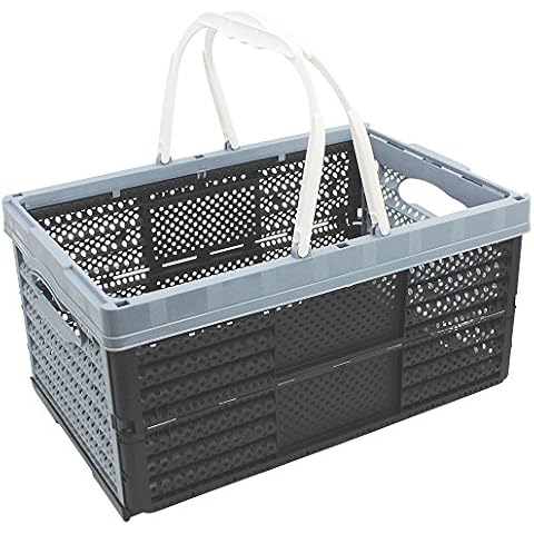 COM-FOUR® Shopping basket with handles 16l - Transport box with handles - Plastic storage box - Shopping basket foldable - 20 x 40 x 27 cm (01 piece - gray) Cover
