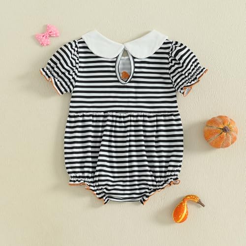 Seyurigaoka Halloween Baby Girl Clothes Striped Smock Bubble Bodysuit Ghost Embroidered Romper My first Halloween Outfits3