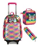 HTgroce Cartable a Roulette Fille Primaire Sac a Dos Roulette Fille Sac a Roulette Fille Maternelle Sac Roulette Enfant Cartable a Roulette Flle Maternelle Cartable Fille Roulette.