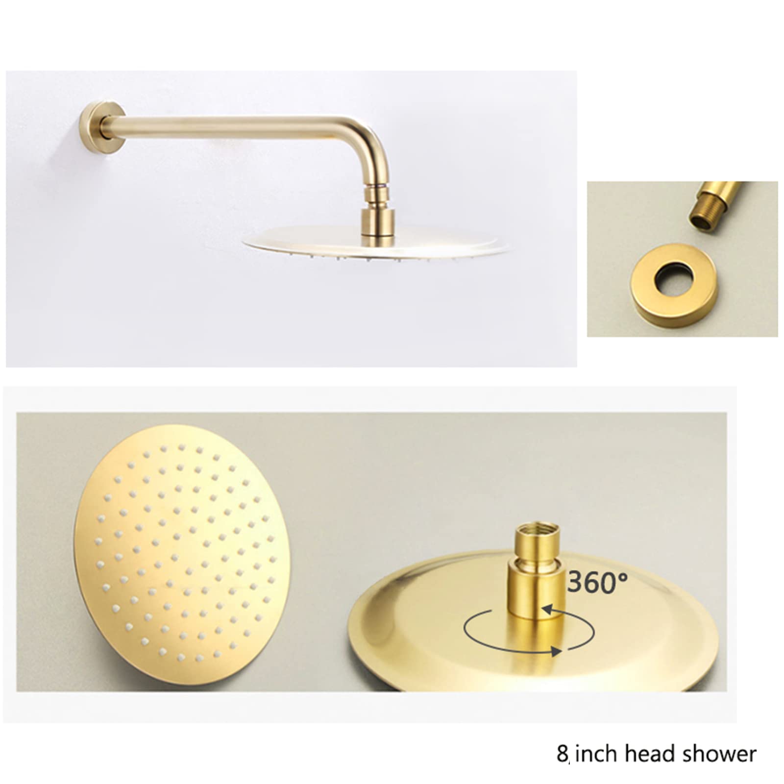 Doccia termostatica, soffione Doccia in Oro Spazzolato, Sistema Doccia da 8 Pollici con Getto a Pioggia e doccetta, Set Rubinetto per Bagno in Ottone, valvola di Montaggio Grezza,