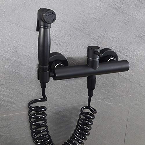 Black Hot and Cold Bidet Shower Bathroom Toilet Jet Cleaner Portable Spray Wall Mount Faucet Stretchy Spring Plumbing Hoses 1.5M (Color)