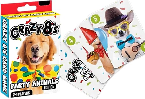 Bexter Crazy 8s Card Game Fun Party Animals Edition Ages 16+ Colorful Playing Cards Large Size 4.75 x 3.4 Classic Crazy Eights Party Favor Game