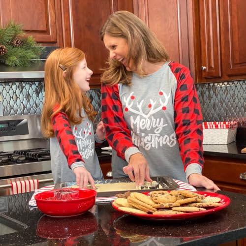 Image of IFFEI Matching Family Pajamas Sets Christmas PJ's with Letter and Plaid Printed Long Sleeve Tee and Bottom Loungewear