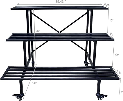 Miniatura 4 de Zhongma Carrito de jardín móvil de 3 niveles, soporte de metal resistente para plantas, estante para plantas de jardín con ruedas
