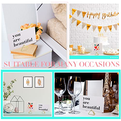Image of Epakh 100 Pcs Place Card Holder for Table Card Holders for Wedding Triangle Shape Table Number Picture Clips Stand for Centerpiece Anniversary Party (Gold)