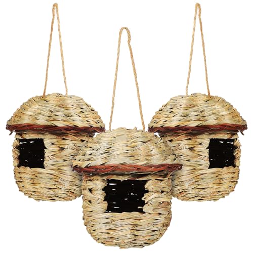 SUPVOX 3pcs Hummingbird Nest Straw Woven Bird House for Outdoor Hanging Finch Nesting Hut Natural Grass Bird Nest for Backyard Birding